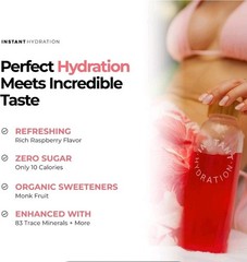 Instant Hydration Sugar Free Electrolytes Powder Packets 20 Sticks Raspberry