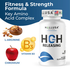 Hallusa Natural HGH-Booster L-arginine & Nitric Oxide Support, 60 Tablets