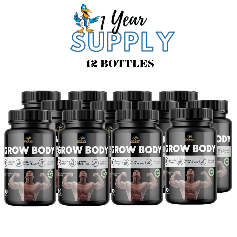 Grow Body- Bodybuilding & Men’s Health Support- 12 Bottles- 1080 Capsules
