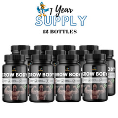 Grow Body- Bodybuilding & Men’s Health Support- 12 Bottles- 1080 Capsules