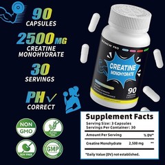 Creatine Monohydrate 2500mg Per Serving, 180 Capsules – Gluten Free, Non-GMO-…