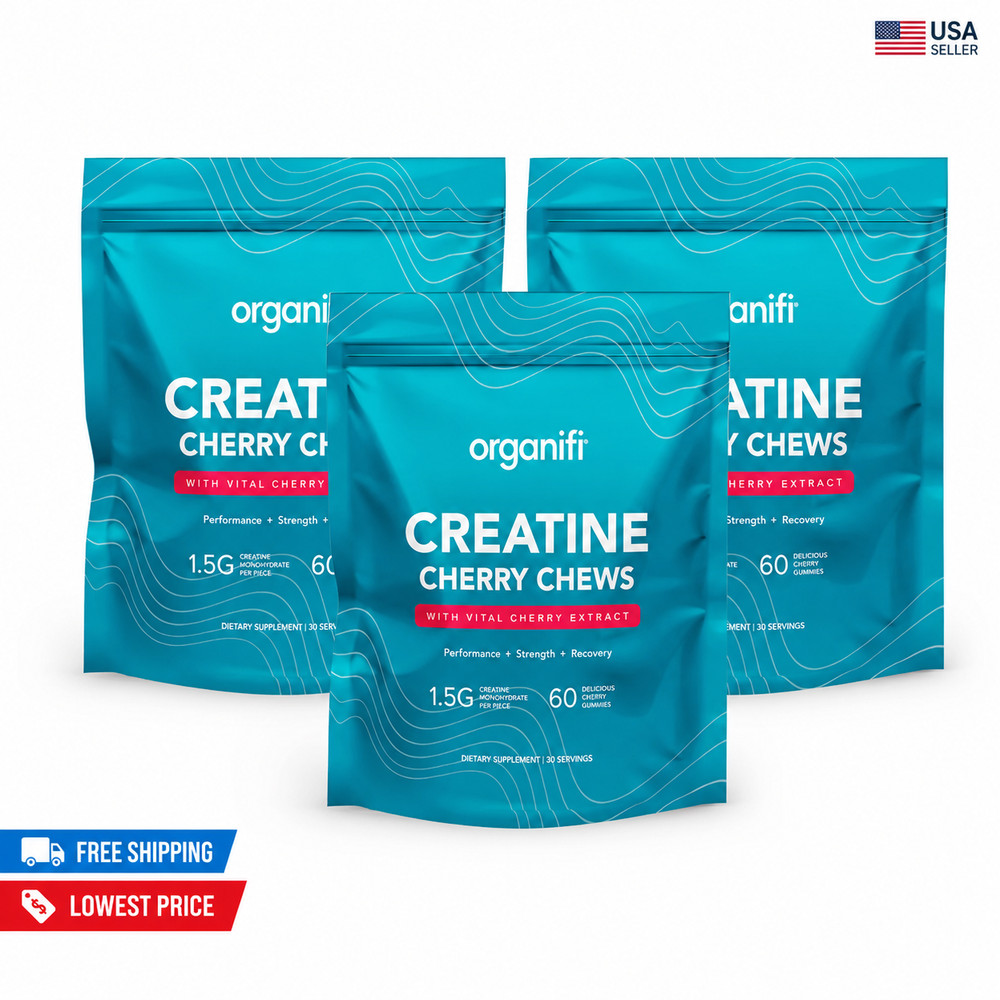 Organifi Creatine Cherry Chews 3 Pack | 180 Gummies | 1.5g Creatine per Chew