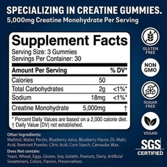 Lab-Verified Creatine Gummies – 5g Per Serving, 90 Count, Blueberry Flavor