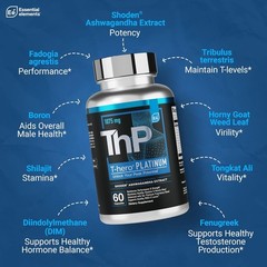 T-Hero Platinum Testosterone Booster – Energy, Muscle & Male Performance, 60ct