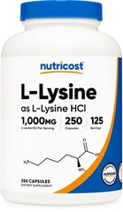 Nutricost L-Lysine 1000mg, 250 Capsules – 250 Count (Pack of 1), Multicolor