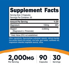 Nutricost Magtein Magnesium L-Threonate 2,000mg, 90 Capsules (30 Servings)