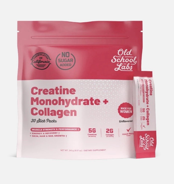 OLD SCHOOL LABS – CREATINE MONOHYDRATE + COLLAGEN STICK PACKS 30CT – FOR WOMEN