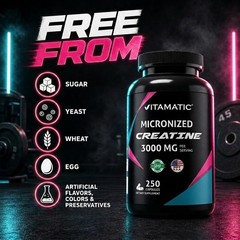 Vitamatic Creatine Monohydrate Capsules 3000mg (3g) per serving – Micronized