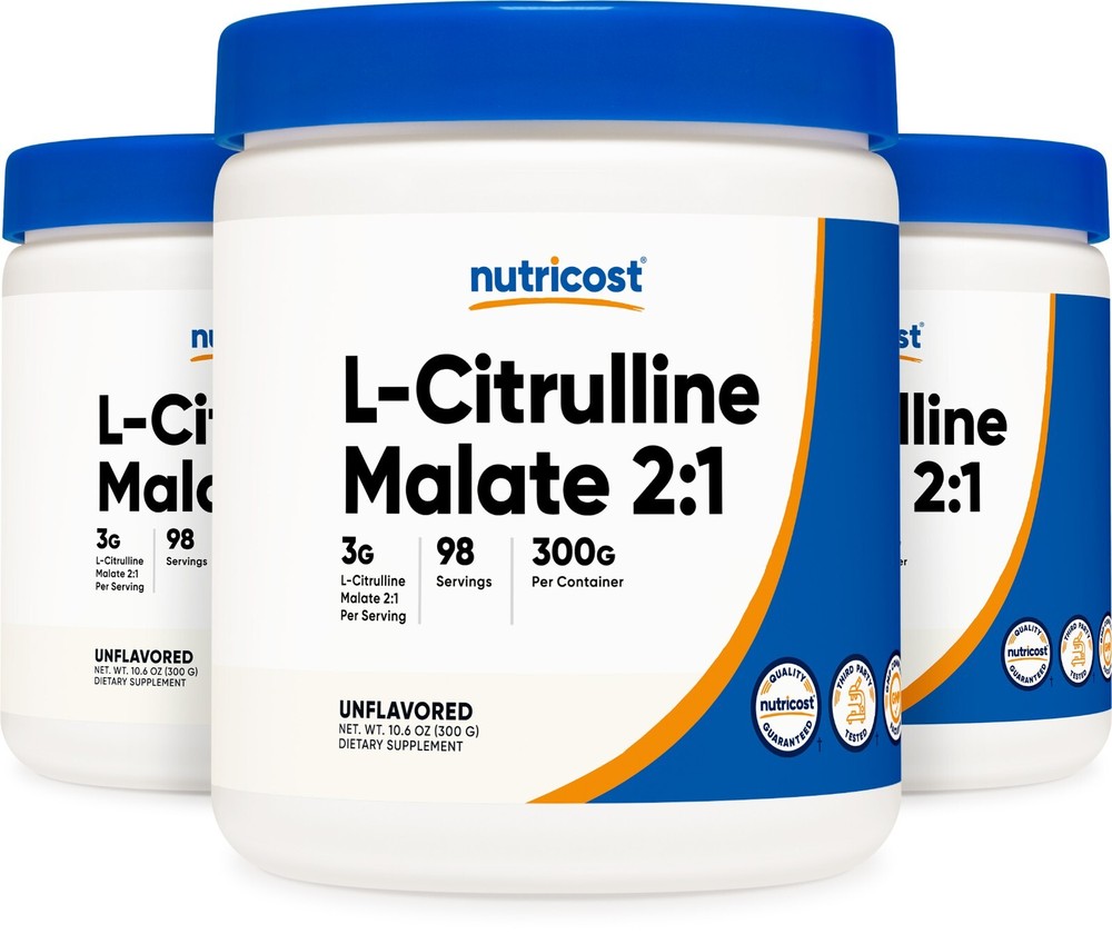 Pure L-Citrulline Malate (2:1) 300G (3 Pack) by Nutricost – 294 Servings