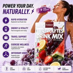 Hydration Mix Sport Drink Powder Sugar Free Essential Electrolyte 20 Sachets