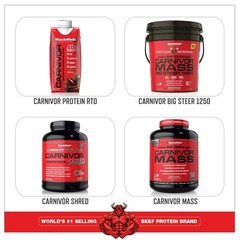 MuscleMeds Carnivor Mass Anabolic Beef Protein Gainer, Vanilla Caramel, 10 Po…
