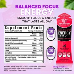 NewTrition Active Energy Shots 24ct 125mg Caffeine B12 Focus Energy Drink Pouch