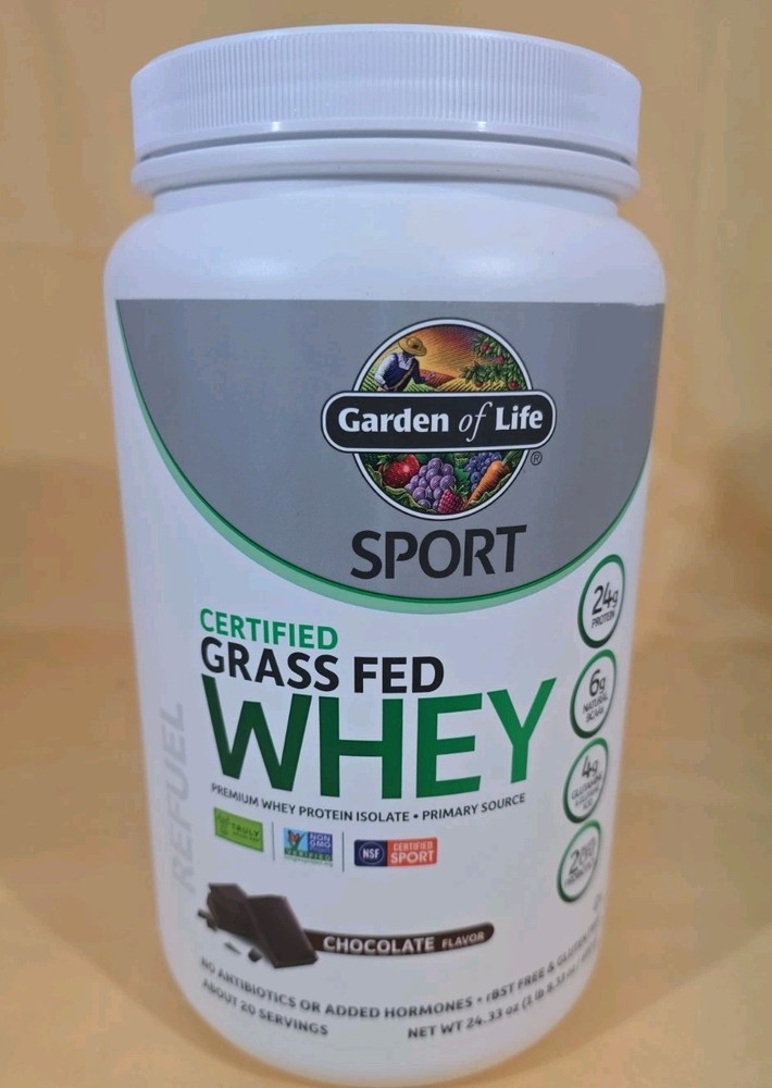 Garden of Life Sport Grass Fed Whey Protein Chocolate Certified Organic 24.3oz