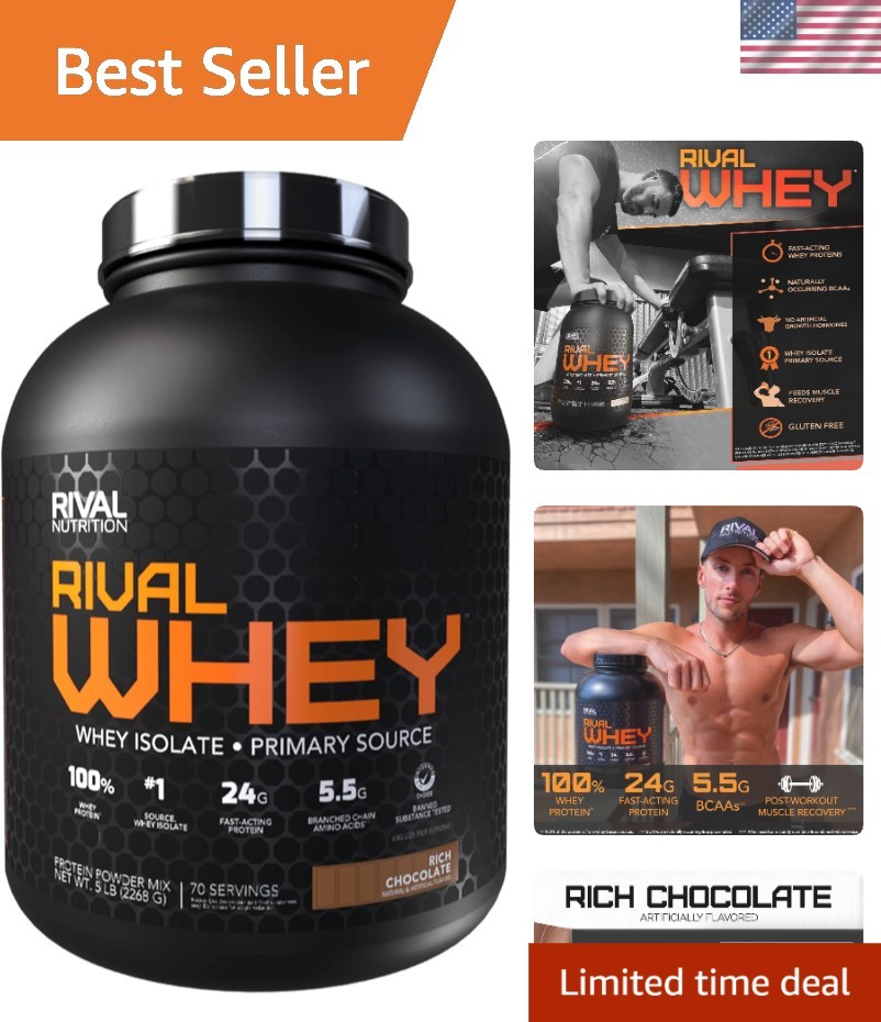 5lb Rival Whey Protein Powder – Instantized Rich Chocolate Flavor, Gluten-Free