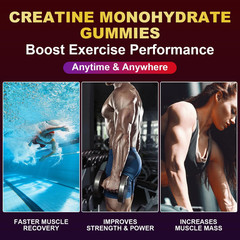 Creatine Monohydrate Gummies Infused with 5g Creatine for Men and Women, Chewabl