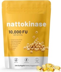 Nattokinase 10,000 FU 240gels Serrapeptase/Bromelain/CoQ10/Turmeric