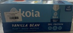 Koia Vanilla Bean Plant-Based Protein Shake 12 Pack 20g Protein Dairy Free