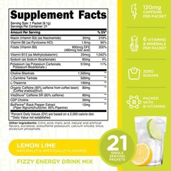 TransformHQ Bubble Boost Fizzy Energy Drink Mix (Lemon Lime Flavored) 21 Packets