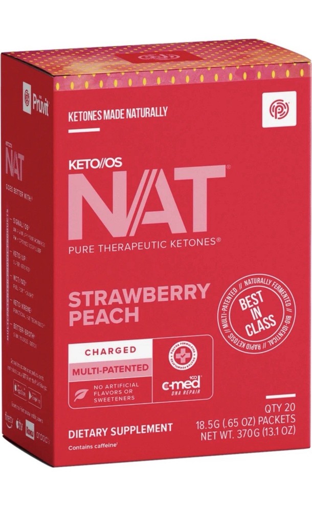 Pruvit KETO/OS NAT Charged 20 Packets Strawberry Peach Flavor EXP:10/2026