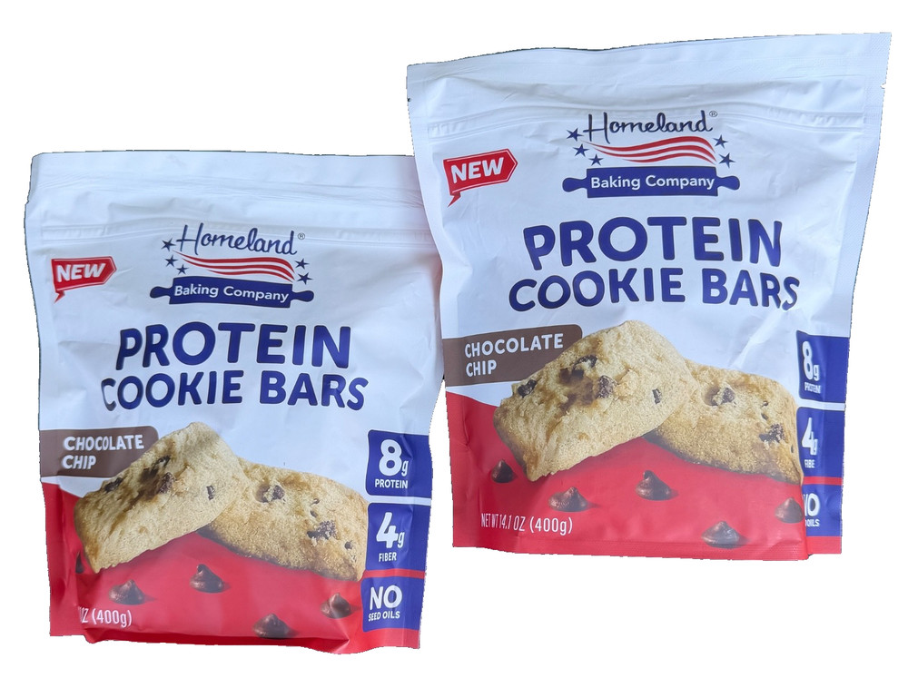 2-PACK Homeland Protein Cookie Bars Chocolate Chip 14.1 oz each bag