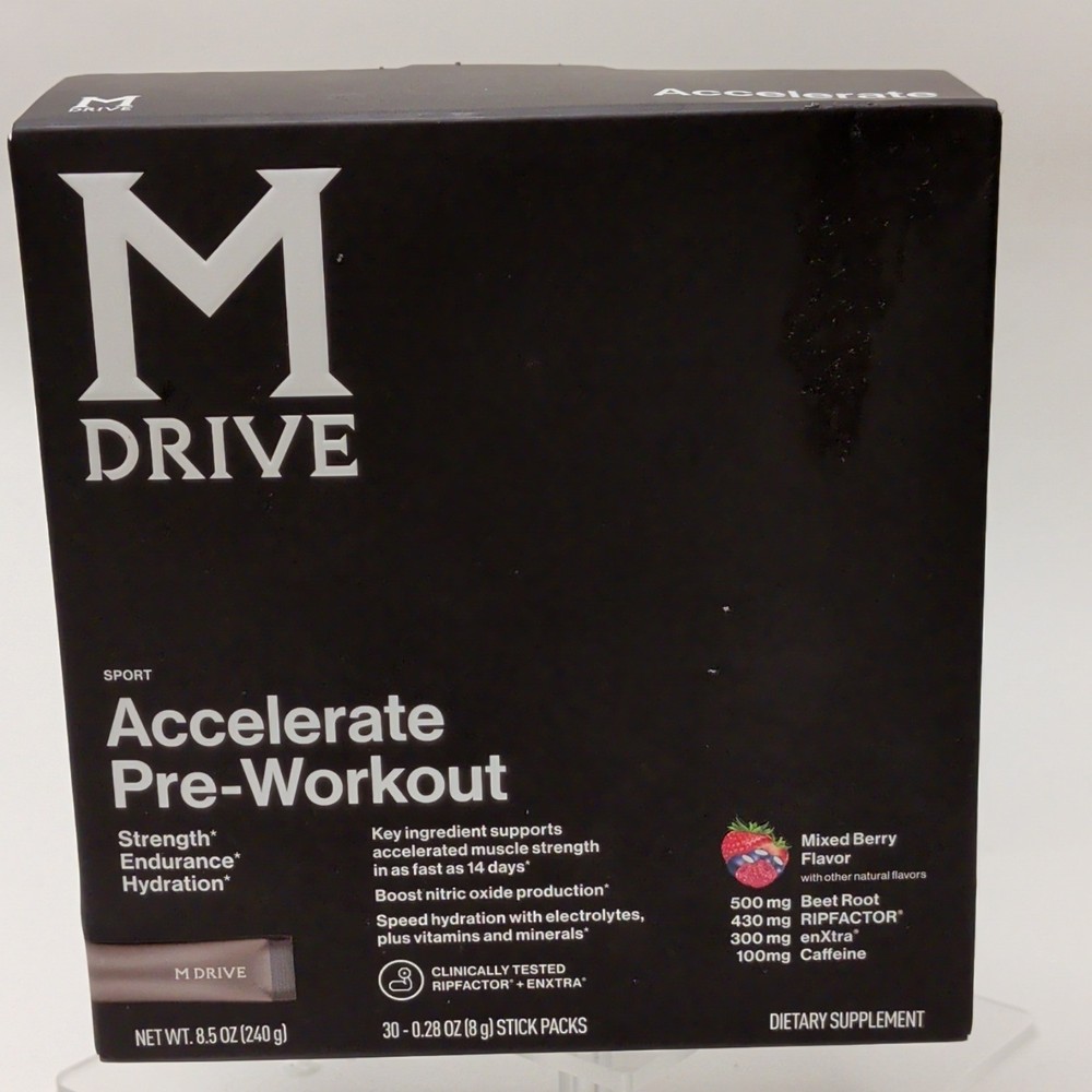 M Drive Accelerate Pre-Workout Mixed Berry 30 Stick Packs, Beet Root, Caffeine