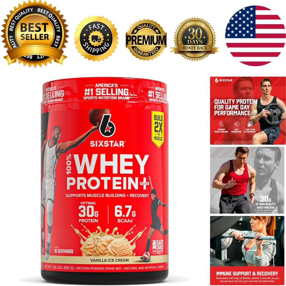 1.8 lbs SIXSTAR Whey Protein Plus – 30g Protein & Immune Boost – 18 Servings