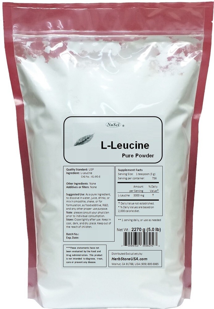 NuSci 100% Pure L-Leucine BCAA pure powder 2270g (5.0lb) Leucine BCAA