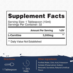 GASPARI NUTRITION LIQUID CARNITINE 3000 Maximum Strength Fat Burner 32 Servings