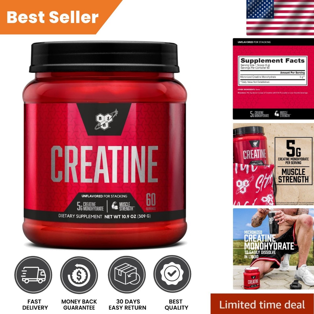 5g Micronized Creatine Monohydrate, Unflavored Powder, Ideal for Muscle Strength