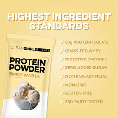 Clean Simple Eats Whey Isolate Protein Powder, Simply 1 Serving (Pack of 10)