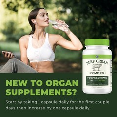 Beef Organ Supplement Grass Fed 7 Beef Organs Complex fr New Zealand Liver 180ct