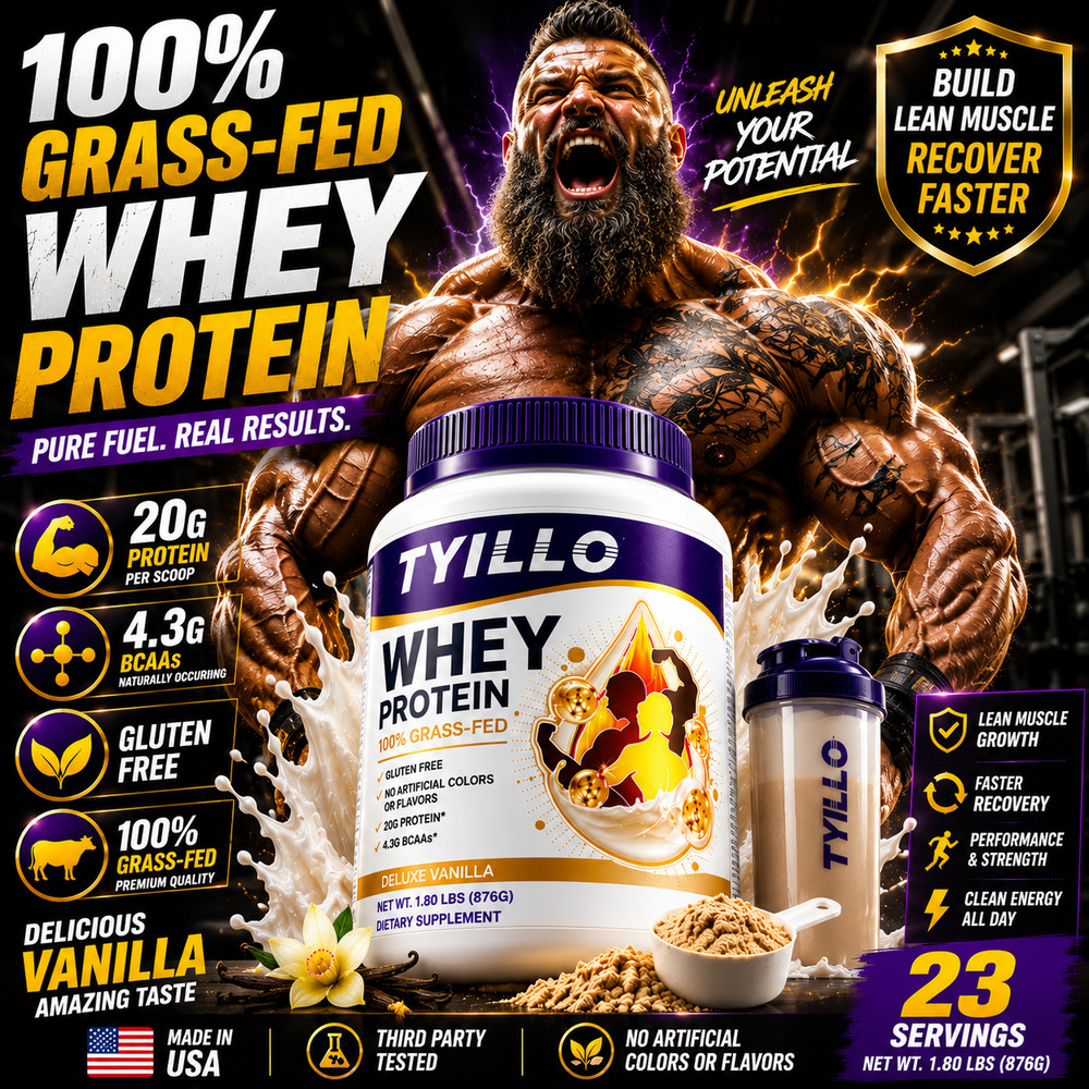 100% Grass Fed Whey Protein Vanilla High Protein Shake Mix with BCAAs