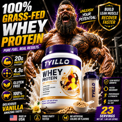 100% Grass Fed Whey Protein Vanilla High Protein Shake Mix with BCAAs