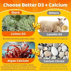 Toddler 2-3 & Kids Vitamin D3 K2 + Algae Calcium Filled Gummies, 1000 IU / 2000