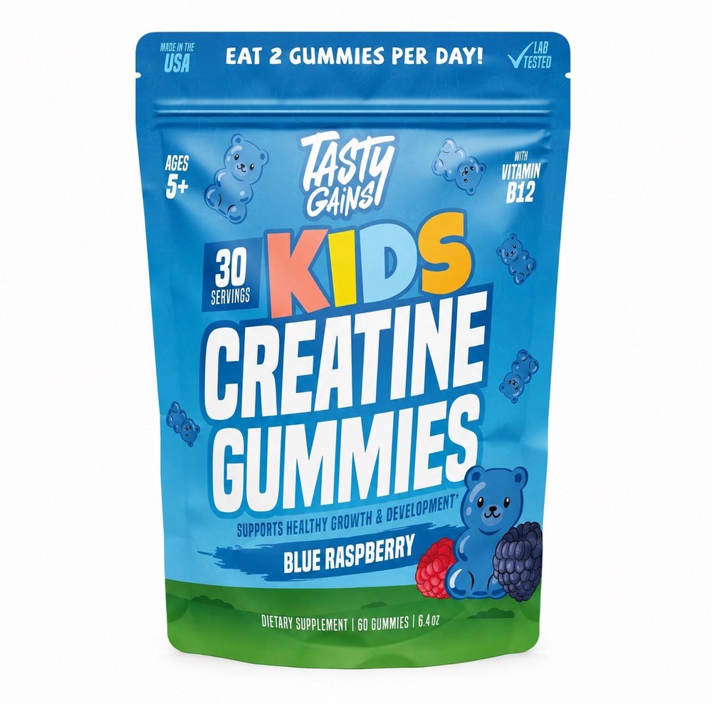 Tasty Gains Kids Creatine Gummies 90ct – “Blue Raspberry”