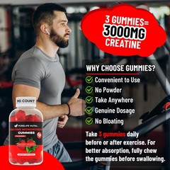 Creatine Monohydrate Gummies – 3g Serving, Sugar Free, 90 Count, Non-GMO, Des…