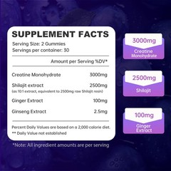 Creatine Gummies 3000mg with Shilajit 60 Ct Blueberry Muscle Recovery Energy