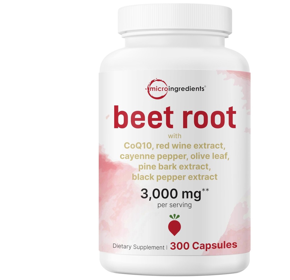 Micro Ingredients Beet Root Capsules 3000 Mg Per Serving 300 Capsules Nitric