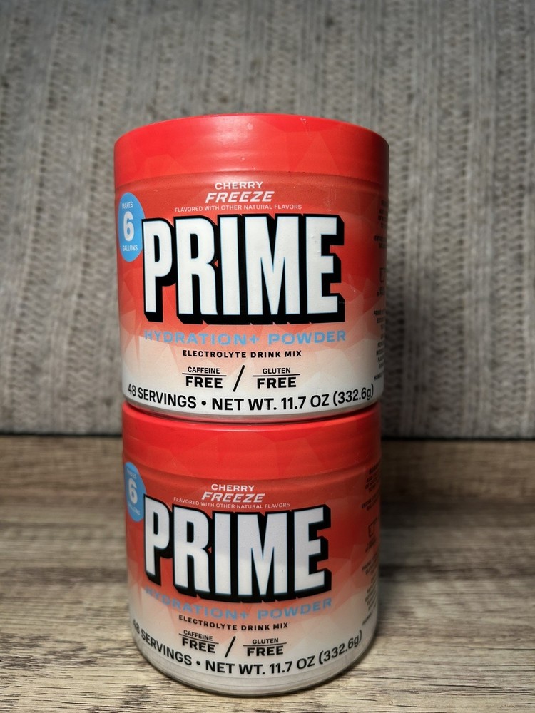 PRIME Hydration Powder Cherry Freeze Electrolyte Drink Mix Caffeine Free 2 Pack!