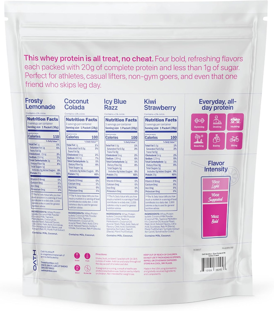 Clear Whey Isolate Protein Powder Variety Pack, 12 Pack