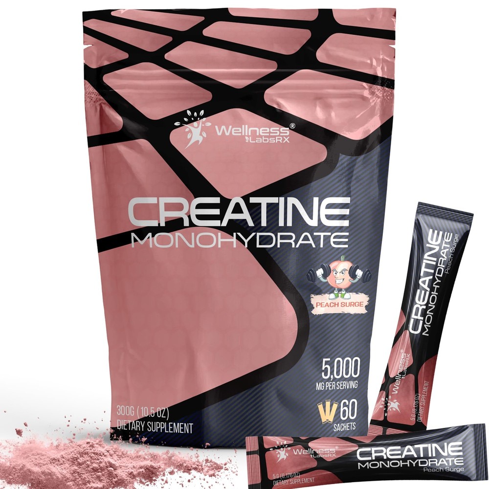 WELLNESS LABSRX Creatine Monohydrate Powder Sachets 300g – Peach Flavor Micro…