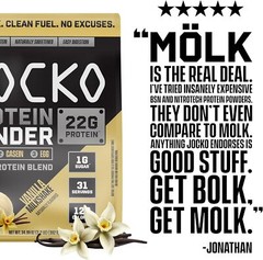 Jocko Mölk Whey Protein, 22g, Monk Fruit Blend, 31 Servings (Vanilla Milkshake)