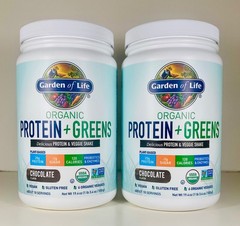 2 Jugs Garden of Life Organic 20g Protein + Greens, CHOCOLATE, 19.4 oz, Vegan+GF