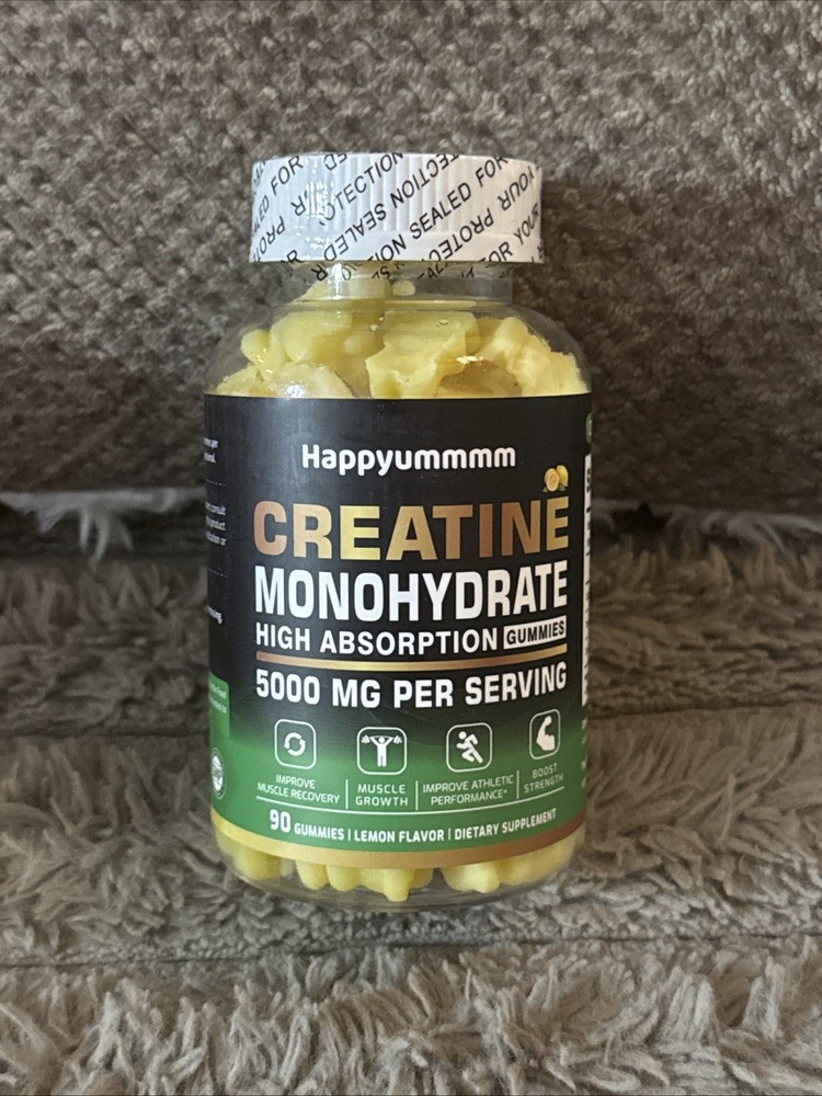Happyummmm Creatine Monohydrate 5000MG 90 Gummies Lemon Flavor 10/26