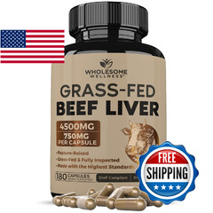 Wholesome Wellness Grass Fed Desiccated Beef Liver Capsules (180 Pills, 750mg Ea