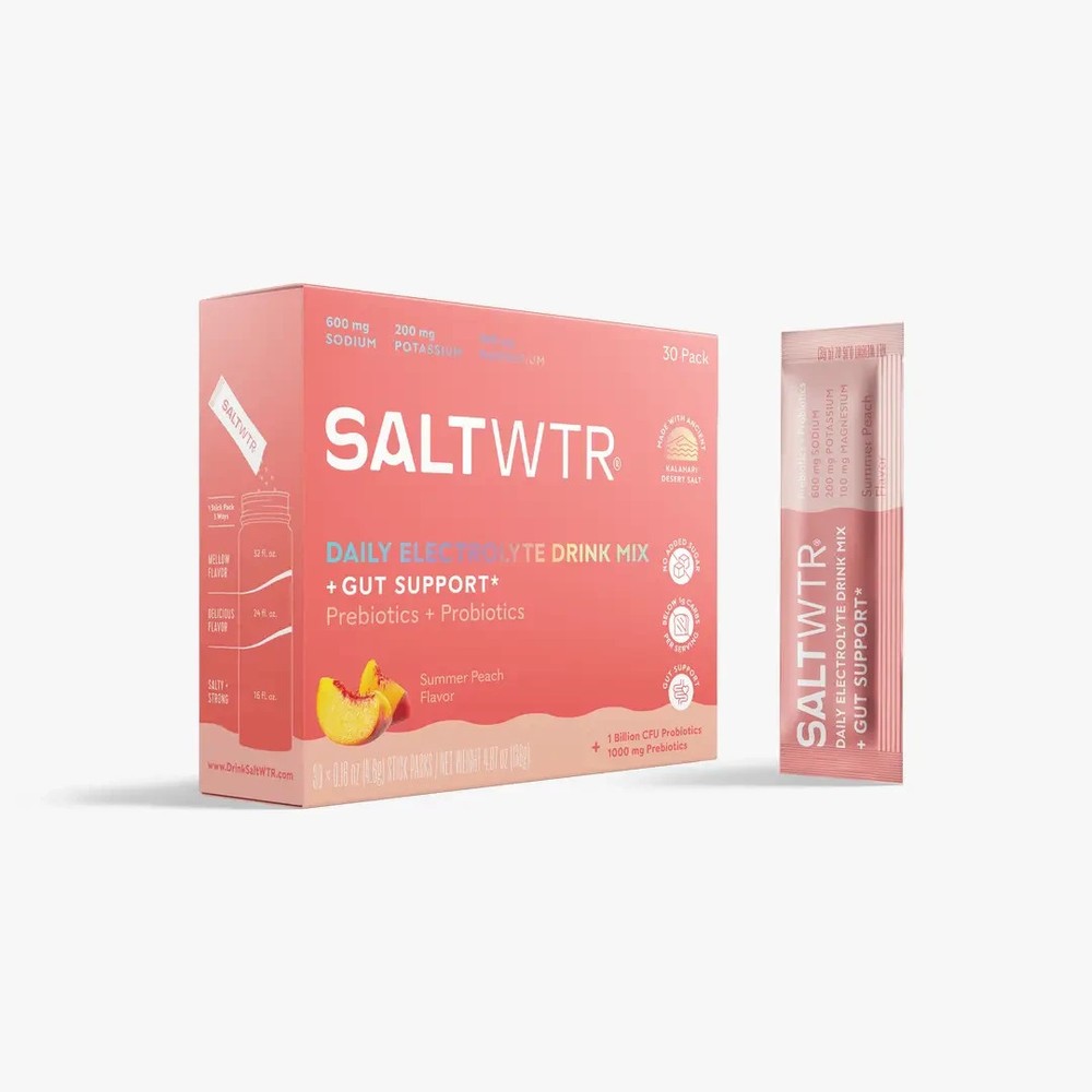 SaltWTR Functional Electrolyte Hydration Drink Mix – Gut Support Peach 30 Pack