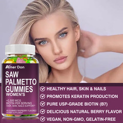 2500mcg Saw Palmetto Extract Biotin Gummies Hair Skin Nails Support 60 Gummies