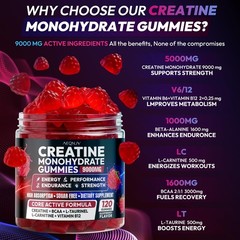 AEQNJV Creatine Gummies Monohydrate Complex 9000MG, Pre-Workout for Men Wome…