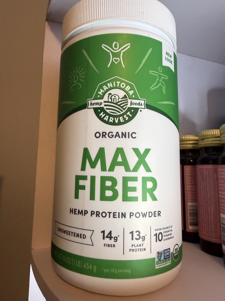 Manitoba Harvest Organic Max Fiber Hemp Protein Powder Unsweetened Vegan 454g