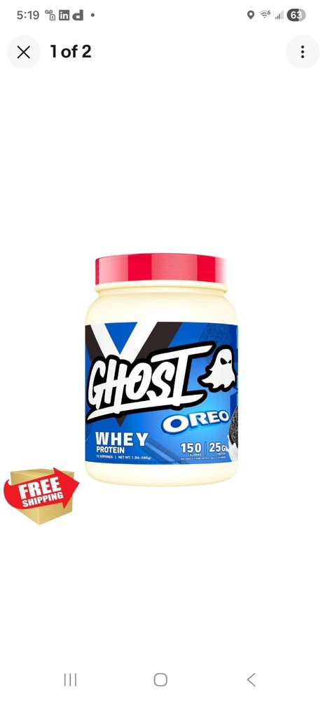GHOST Whey Protein Powder Oreo 1LB Tub 25G Isolate Blend Post Workout